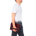 Pochette Zippée Pour Ordinateur - Rouge - 100  Cuir - Homme - Double Porté - Draeger paris