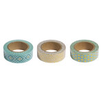 Kit washi tape menthe / or foil  15mm  3 designs à 10m  boîte 30m