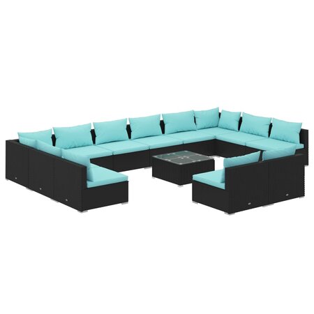 vidaXL Salon de jardin 13 Pièces avec coussins Noir Résine tressée