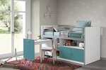 BONNY Lit mi-hauteur avec bureau et rangement 90x 200 Turquoise