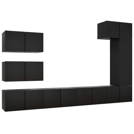 vidaXL Ensemble de meuble TV 8 Pièces Noir Aggloméré