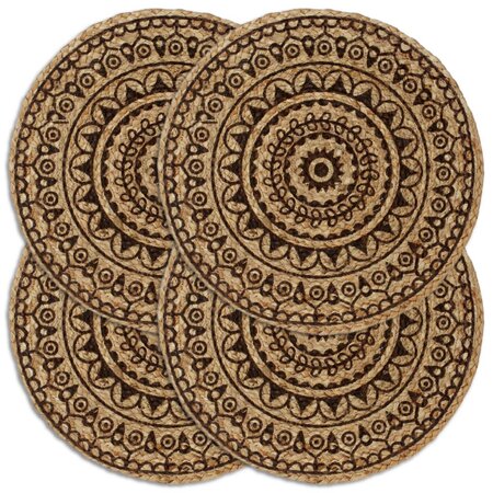 vidaXL Napperons 4 Pièces Marron foncé 38 cm Rond Jute