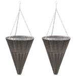 vidaXL Paniers suspendus à fleurs 2 Pièces Résine tressée Gris