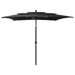 vidaXL Parasol à 3 niveaux avec mât en aluminium Noir 2 5x2 5 m