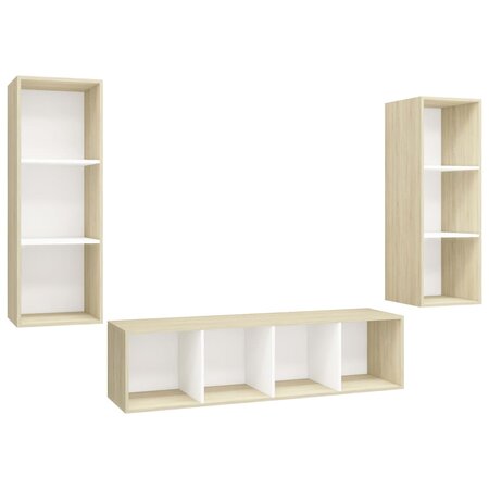 vidaXL Ensemble de meuble TV 3 Pièces Blanc et chêne sonoma Aggloméré