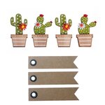 4 autocollants bois Cactus 6 5 cm + 20 étiquettes kraft Fanion
