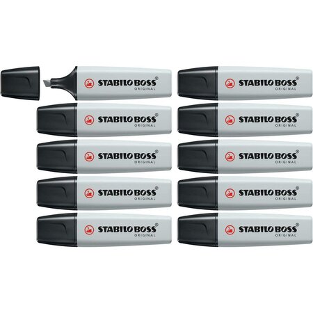 Surligneur boss original pastel pointe biseau 2 - 5 mm poudre de gris x 10 stabilo