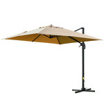 Parasol déporté carré inclinable pivotant 360° manivelle piètement acier dim. 2 95L x 2 95l x 2 66H m beige