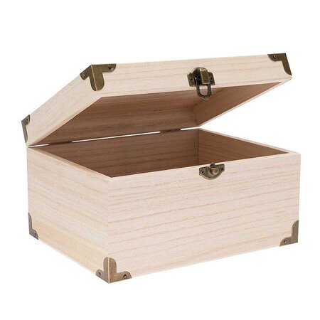 Coffret trésor bois avec armatures 20 x 16 x 11 cm