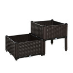 Jardinière sur pieds carré potager 2 étages dim. 80L x 40l x 44H cm insert d'irrigation plastique chocolat