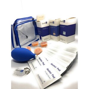 Pack complet nettoyage pour appareils auditifs: lingettes - pastilles déshydratantes - poire soufflante - porte piles