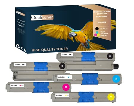 Qualitoner x5 toners 44469804 (noir x2 + cyan + magenta + jaune) compatible pour oki