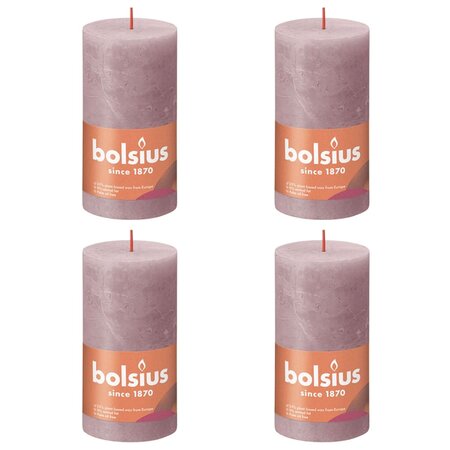Bolsius Bougies pilier rustiques Shine 4 Pièces 130x68 mm Rose cendre