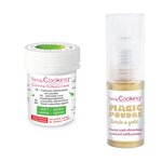 Colorant alimentaire en poudre vert + Poudre alimentaire irisée dorée