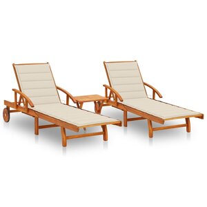 vidaXL Chaises longues 2 Pièces avec table et coussins Acacia solide