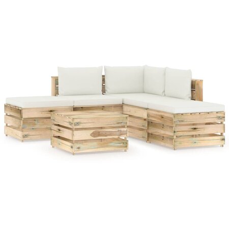 vidaXL Salon de jardin 6 Pièces avec coussins Bois imprégné de vert