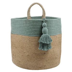 Panier beige et bleu-vert en jute et coton maori