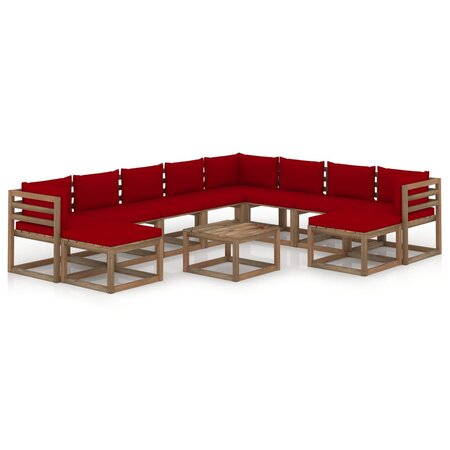 vidaXL Salon de jardin 11 Pièces avec coussins Rouge bordeaux