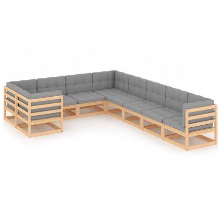 vidaXL Salon de jardin 9 Pièces avec coussins Bois de pin massif