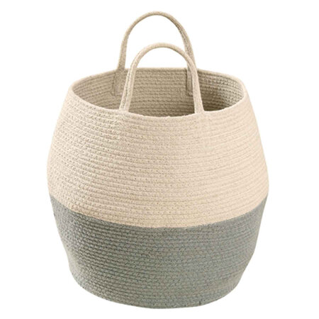 Panier de rangement avec poignées en coton tressé bleu & beige 35 x Ø 30 cm