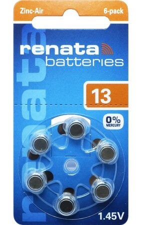 Blister de 6 Pile auditive ZA13 Zinc Air 0% Mercury RENATA