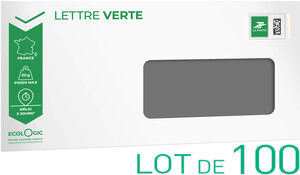 Prêt-à-Poster - Lettre verte suivie - 20g  - Enveloppes à fenêtre en lot de 100 