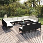 vidaXL Salon de jardin 14 Pièces avec coussins Résine tressée Noir