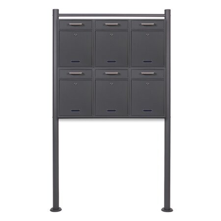 Bloc 6 boites aux lettres sur pied 2x3 v52 anthracite pied de support porte-nom
