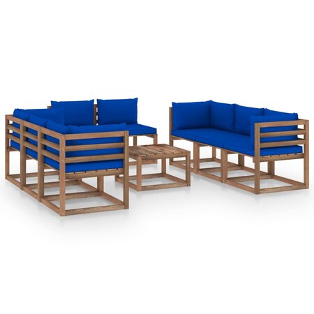 vidaXL Salon de jardin 9 Pièces avec coussins Bleu