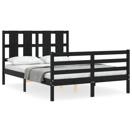 vidaXL Cadre de lit avec tête de lit noir 140x190 cm bois massif