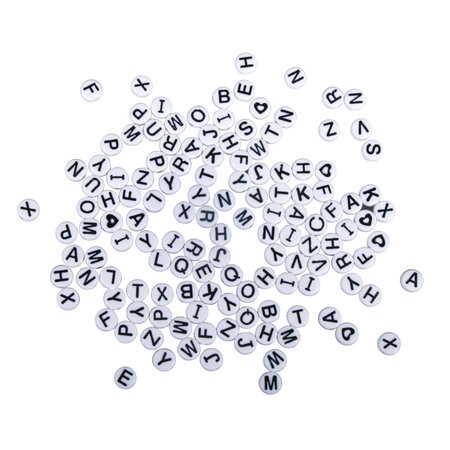 Perles plastiques à lettres  9mm ø  blanc  rond  40g