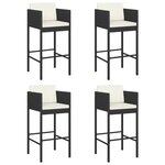 vidaXL Tabourets de bar lot de 4 avec coussins noir résine tressée
