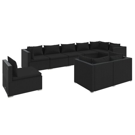 vidaXL Salon de jardin 9 Pièces avec coussins Résine tressée Noir