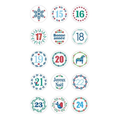 Stickers ronds Calendrier de l'Avent Folk