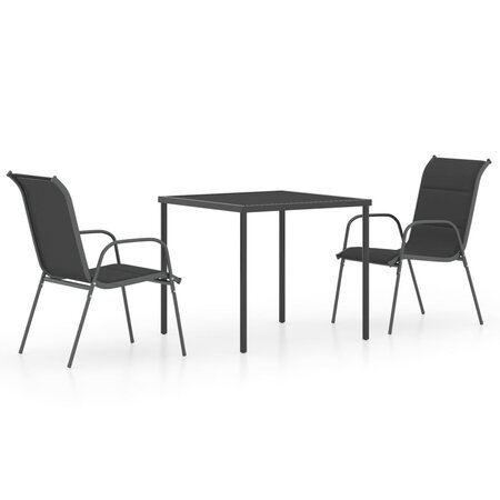 vidaXL Mobilier de salle à manger d'extérieur 3 Pièces Acier Noir