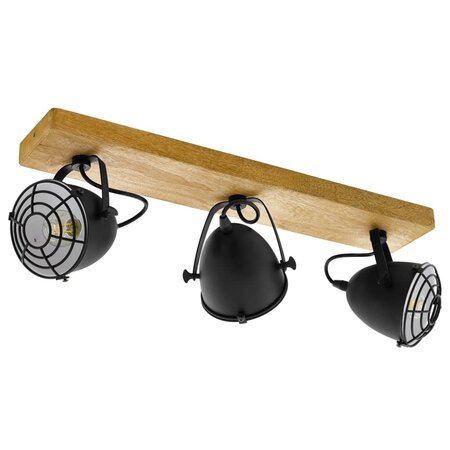 Eglo projecteur gatebeck 3 lampes acier et bois noir