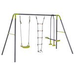 Balançoire 3 agrès portique avec balançoire  échelle et face à face dim. 2 95L x 1 38l x 1 75H m métal époxy anticorrosion PE gris anthracite vert pomme