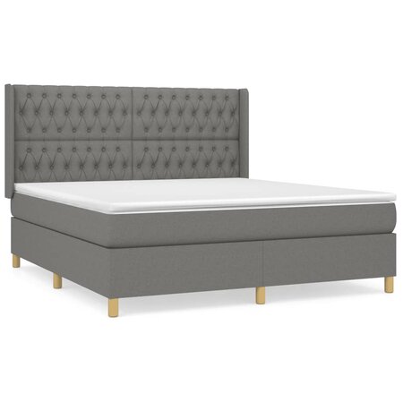 vidaXL Lit à sommier tapissier avec matelas Gris foncé 180x200cm Tissu