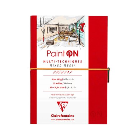 Carnet paint on mixed media a5 - 64 pages - 250g - rouge - clairefontaine