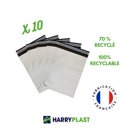 Lot 10 enveloppes plastique n°2 - 80microns - 325x245+50mm
