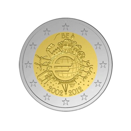 Pièce de monnaie 2 euro commémorative Belgique 2012 – 10 ans de l’euro fiduciaire