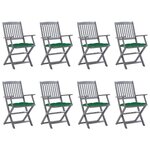 vidaXL Chaises pliables d'extérieur 8 Pièces avec coussins Bois d'acacia