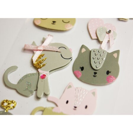 Autocollants en relief à paillettes - Chatons et textures