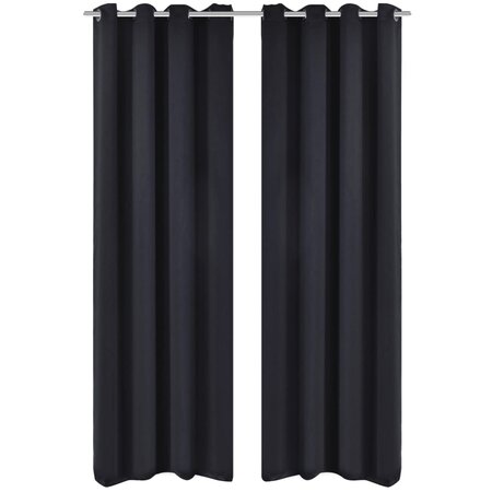 2 Pièces Rideau Blackout Occultant Noir avec Œillets en métal 135x245cm