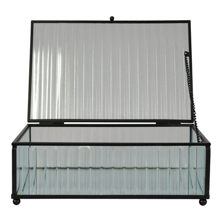 Boîte noire rectangulaire avec couvercle en verre et métal 20 x 13 x 7 cm