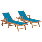 vidaXL Chaises longues 2 Pièces avec coussin bleu Bois de teck solide