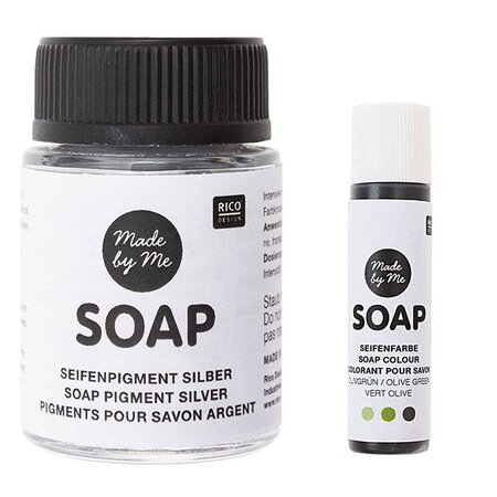 Pigment argenté pour savon 20 ml + colorant vert olive