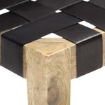 vidaXL Tabouret Noir Cuir véritable et bois de manguier massif
