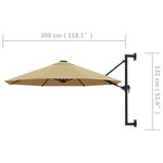 vidaXL Parasol mural avec mât métallique 300 cm Taupe