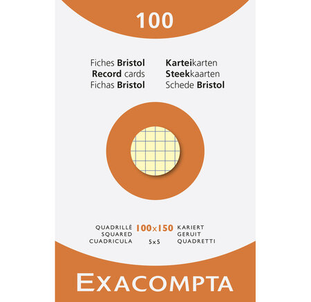 Étui De 100 Fiches - Bristol Quadrillé 5x5 Non Perforé 100x150mm - Couleurs Assorties - X 10 - Exacompta